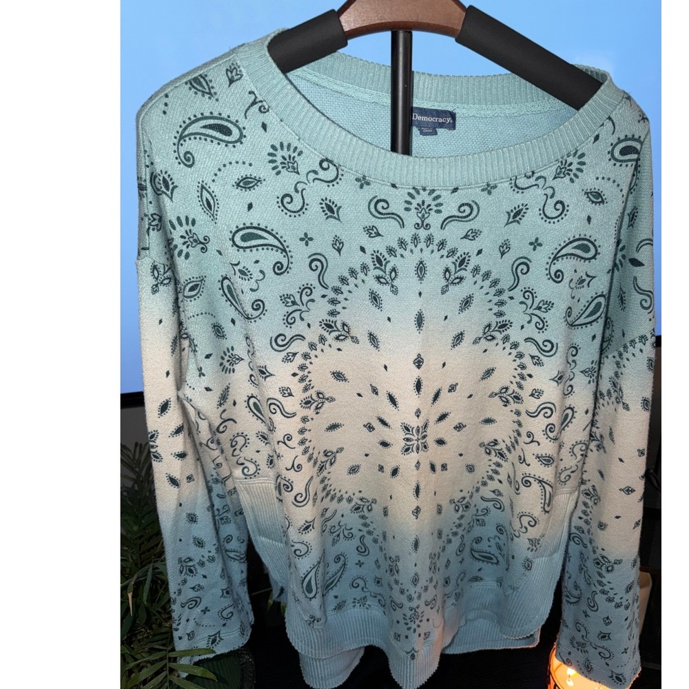Democracy‎ Paisley Bandana Print Pullover Sweater PM Boho Western Core Casual